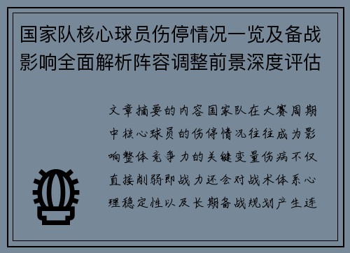 国家队核心球员伤停情况一览及备战影响全面解析阵容调整前景深度评估 国家队核心球员伤停情况一览及备战影响全面解析阵容调整前景深度评估